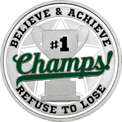 Dark Green "Champs!" with White Outer Circular Borders
